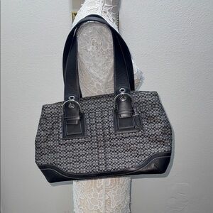 Vintage Coach Black and Gray Patterned Shoulder Bag